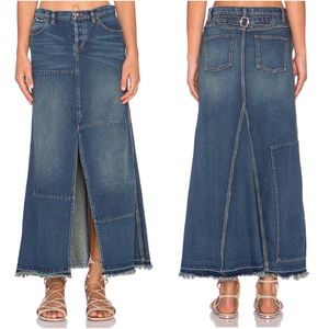 Free People Patchwork Maxi Denim Skirt